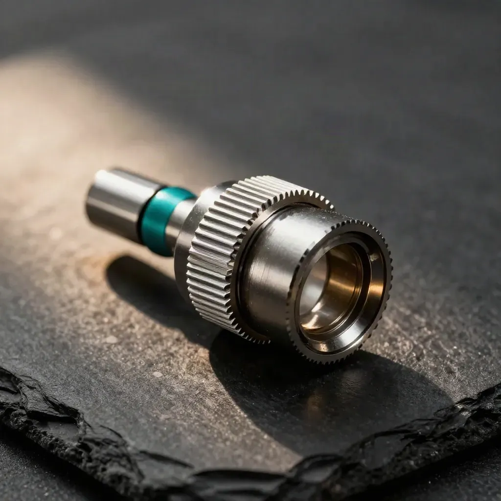Metal rings and connectors aligned around a central hub on dark slate.